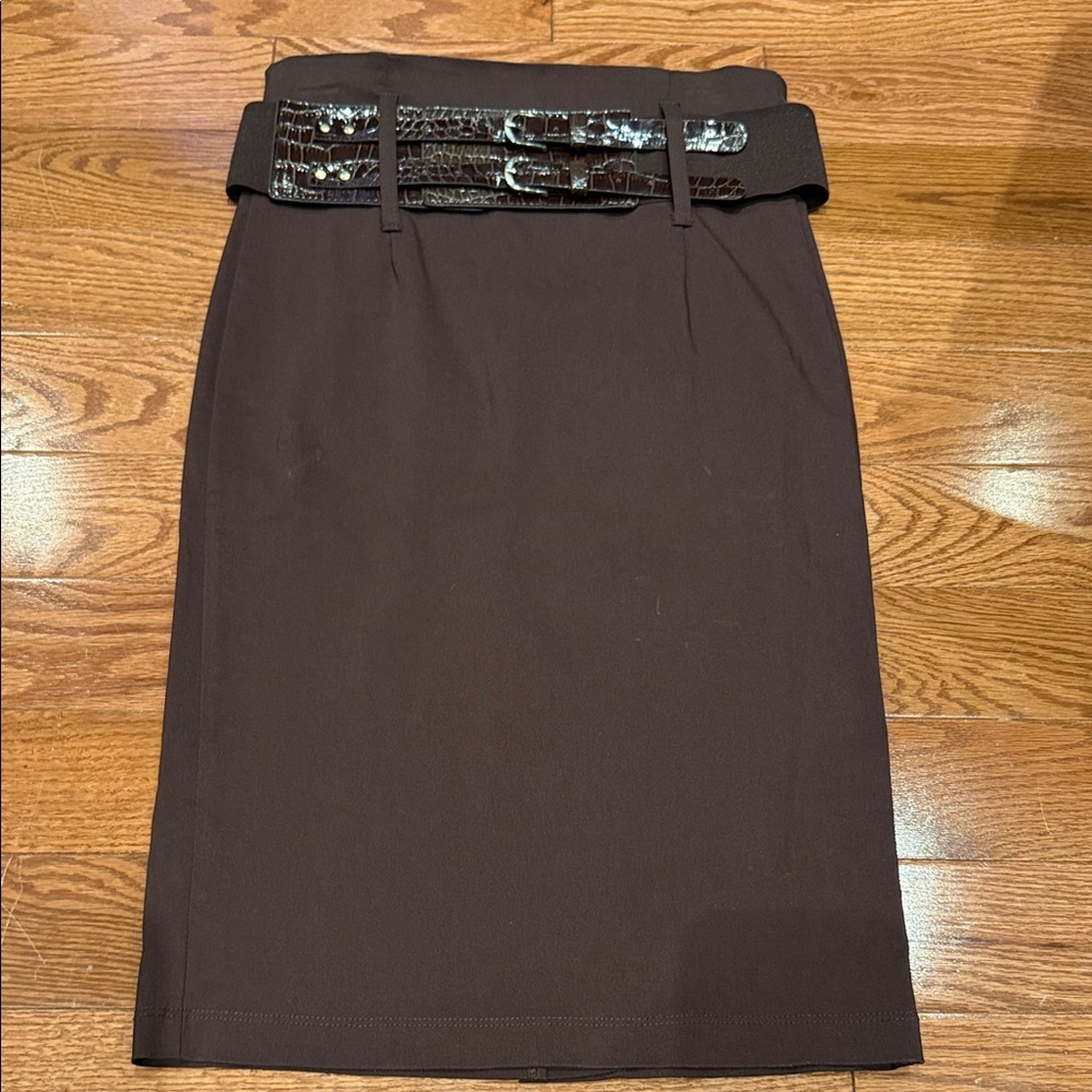 Sugarlips Dark Brown Pencil Skirt with Croc-Embossed Belt